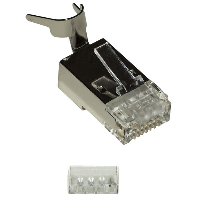 Link Confezione 10 Plug Schermati 8 Poli Rj45 per Cavo fino a 1,5mm 2 Cat 5e 6 e 7 con Inseritore per Cavo Solido o Flessibile