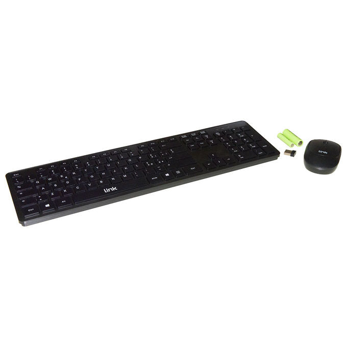 Link LKTAST13 Kit Tastiera Italiana e Mouse Wireless USB 2.4 GHz layout italiano tasti silenziosi 1000 DPI pile incluse colore Nero