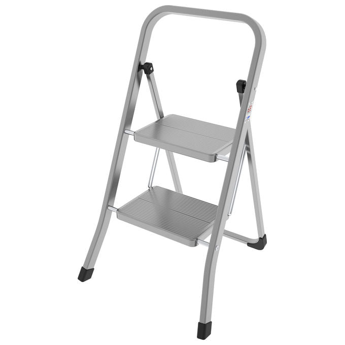 Sgabello in acciaio 2 gradini telaio rettangolare 30x20 mm gradino con superficie antiscivolo Portata: 150Kg