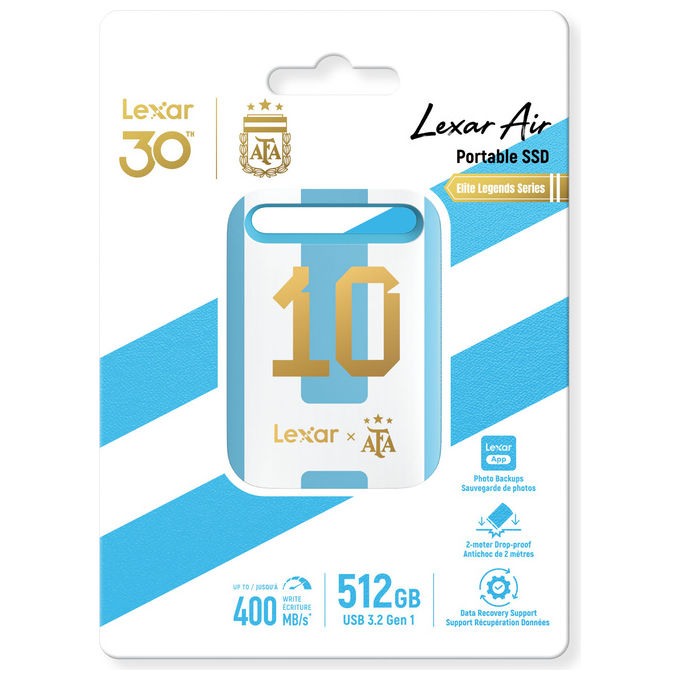 Lexar LSL260X512G-BNXNG SL260 SSD Portatile Esterno 512 GB USB-C Fino a 550 MB-s di Lettura colore Bianco e Blu