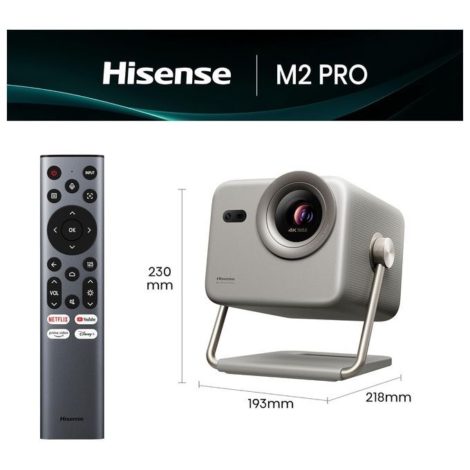 Hisense M2 PRO Videoproiettore Laser 4K UHD 3840x2160 1300 ANSI Lumen HDR10 Smart VIDAA U Wi-Fi Bluetooth colore Grigio