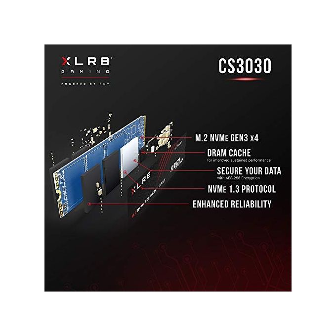 PNY M280CS3030-2TB-RB XLR8 CS3030 SSD Interno M.2 NVMe PCIe Gen3 2TB Lettura 3500 MB-s Scrittura 3000 MB-s 3D TLC