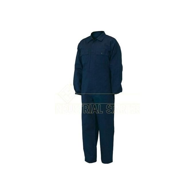 ISSA EUROPA Tuta da Lavoro 100% Cotone Sanforizzato Tipo Europa Cerniera Collo a Camicia Elastico in Vita Posteriore Elastico ai Polsi Rimovibile colore Blu