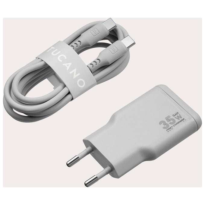 Tucano MA-ONEPOWKIT-G ONE POWER KIT Caricabatterie GAN 35W con Cavo USB-C 60W colore Argento