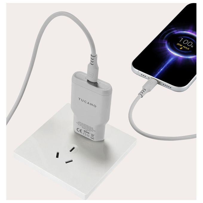 Tucano MA-ONEPOWKIT-G ONE POWER KIT Caricabatterie GAN 35W con Cavo USB-C 60W colore Argento