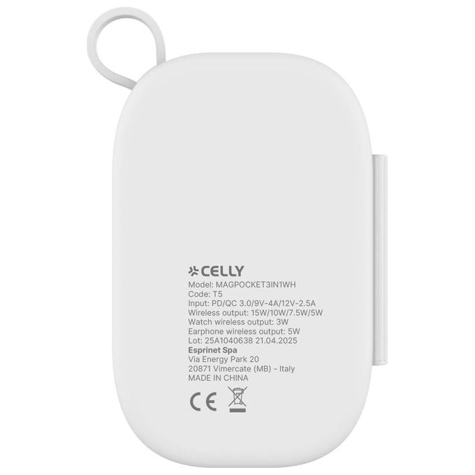 Celly Caricabatterie Wireless 3 in 1 Magpocket3in1 15W Bianco