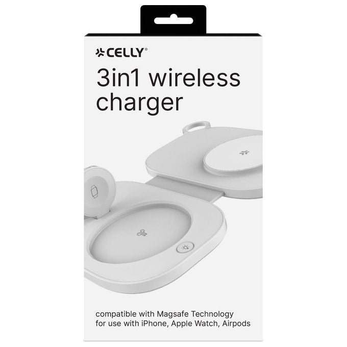 Celly Caricabatterie Wireless 3 in 1 Magpocket3in1 15W Bianco