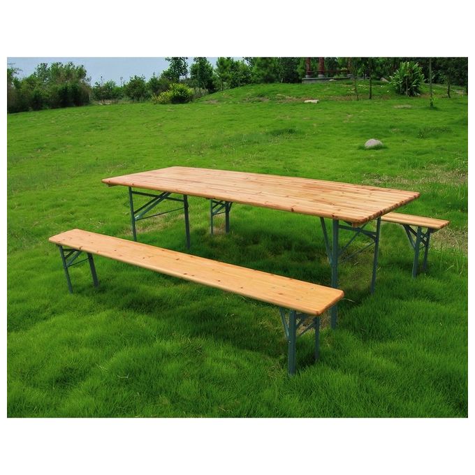 Linea Garden Friend S1011600 Set Birra Rettangolare Pieghevole 1 Tavolo e 2 Panche in Ferro Verniciato e Legno colore Verde Scuro