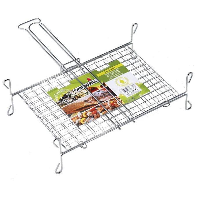 Ompagrill A14045 Graticola a Rete Doppia Incrociata con Piedi 40x45 cm Acciaio Cromato Barbecue e Caminetti