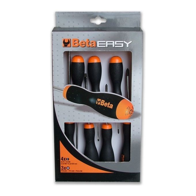BETA 1203-D7 Beta Easy Serie da 7 giravite ad intaglio e a croce pz 7 ( 4 taglio + 3 croce) colore Nero