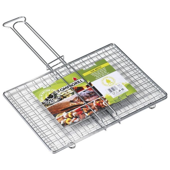 Ompagrill B02737 Graticola Doppia Bombata per Barbecue Senza Piedi Acciaio Cromato 27x37 cm colore Grigio