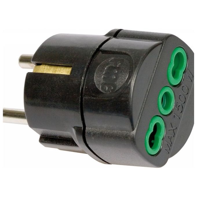 Adattatore 16A Spina Schuko Presa Bipasso Nero