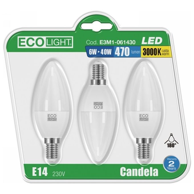 Lampadina Led Candela 6W E14 3 Pz