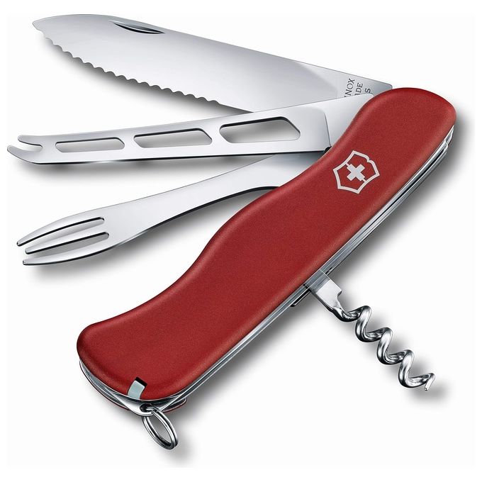 Victorinox 0.8313.W Cheese Master Coltello Multiuso 8 Funzioni con Lama Grande Ondulata e Forchetta da Fonduta colore Rosso
