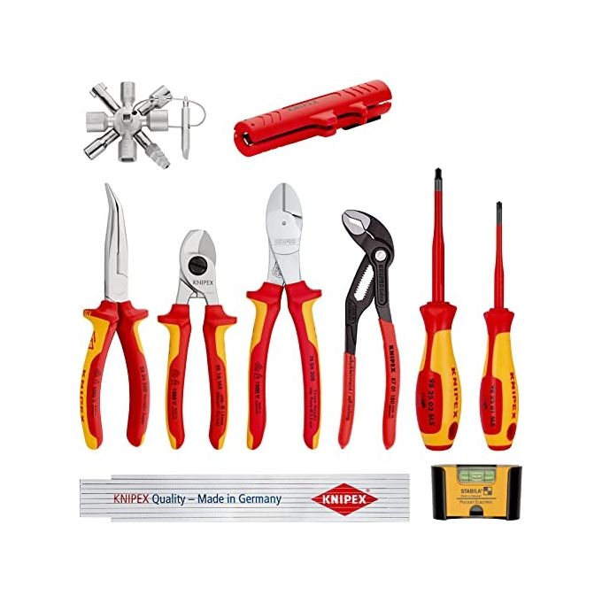 KNIPEX 00 20 90 V01 Assortimento di Estensione Elettro 1 10 Pezzi per Lavori Elettrici con Strumenti Isolati VDE colore Nero