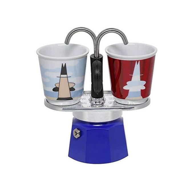 Bialetti 0001406 Mini Express Caffettiera Moka in Alluminio con Riscaldamento Tazze Integrato colore Multicolore