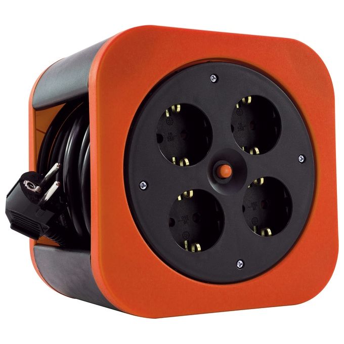 REV 0010012600 Kabelbox S Multipresa 4 Prese Schuko 10 m H05VV-F 3G1 5 mm² Protezione Surriscaldamento colore Rosso