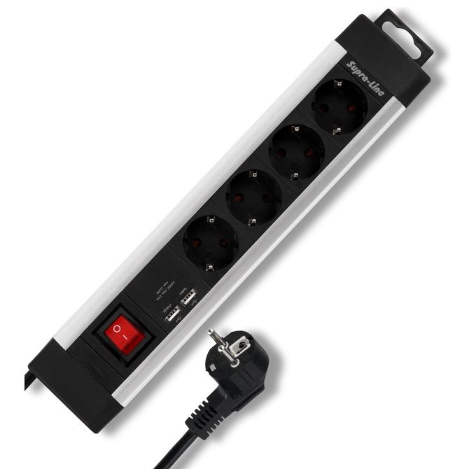 REV 0014438713 Supraline Multipresa 4 Prese 2 Porte USB Interruttore Cavo 2,2 m 3500 W colore Argento