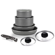Moneta 0020996532 Melodia Finegres Minispace Batteria 7 pezzi con rivestimento naturale FineGres antiaderente senza PFAS PTFE PFOA Nichel metalli pesanti fondo adatto a tutti i fuochi inclusa induzione manico removibile lavabile in lavastoviglie 100% Made