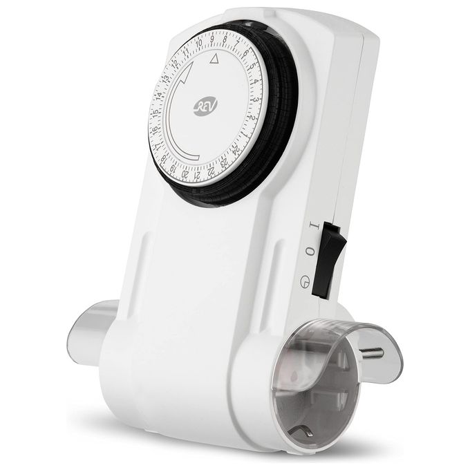 REV 0025600103 Timer Meccanico Doppia Presa Giornaliero 96 Cicli 1800 W colore Bianco