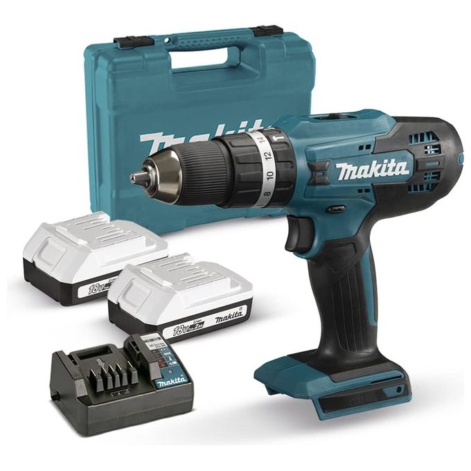 Makita HP488D006 Trapano avvitatore a percussione 18V 2 batterie 2,0Ah 42 Nm mandrino 13 mm ingranaggi metallici valigetta colore Nero