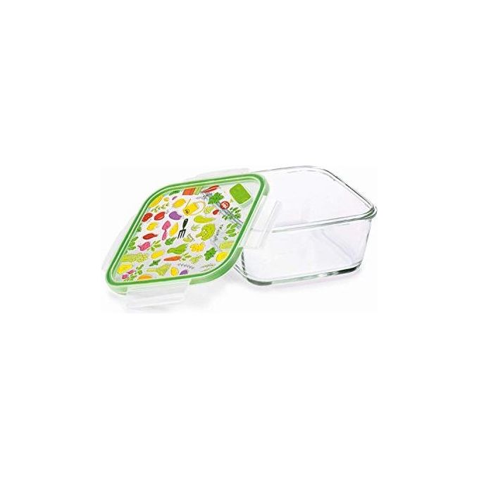 Snips 010006 SnipsLock Glass Contenitore Alimenti in Vetro Quadrato 0.8 L Ermetico 4 Clip Valvola Vapore colore Verde