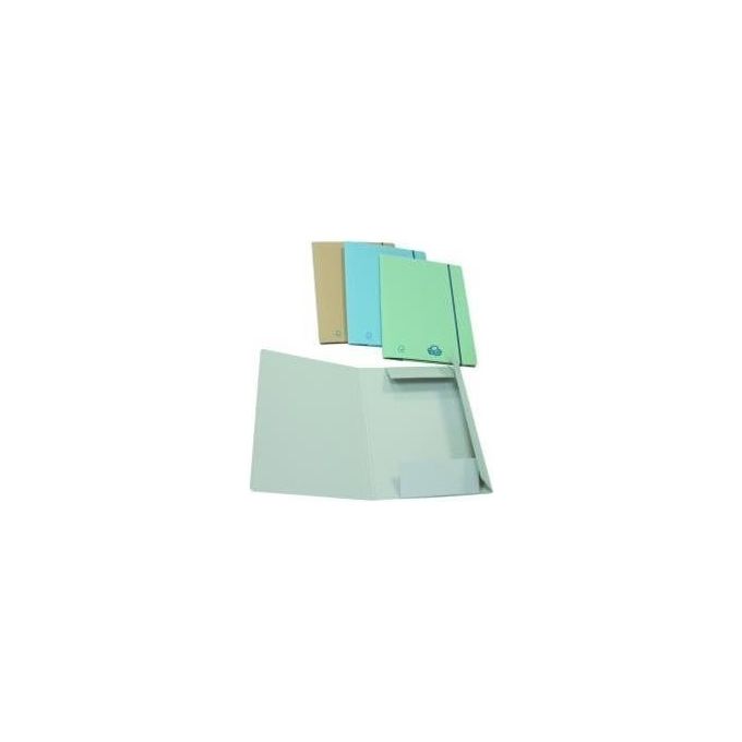 Brefiocart 0208817AZ Eco New Cartellina a 3 lembi con elastico tondo in cartoncino riciclato formato 25x35 cm colore Azzurro