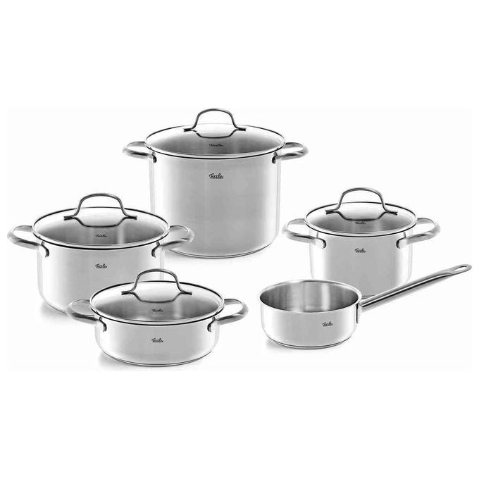 Fissler 040-113-05-000-0 San Francisco Set di pentole in acciaio inox 5 pezzi con coperchio in vetro per induzione e tutti i tipi di fornelli colore Acciaio