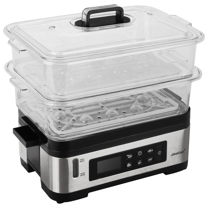 Steba 052200 DG 2 Vaporiera 6 L 1200W 2 Cestelli Display LCD 5 Programmi Timer colore Nero Acciaio Inox