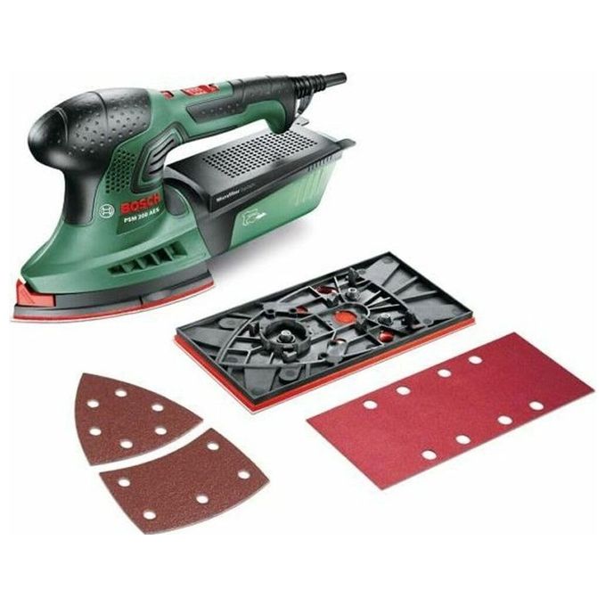 Bosch 06033B6000 PSM 200 AES Levigatrice Oscillante 200 W Regolazione Elettronica Velocita' 6000-26000 oscillazioni-min Sistema SDS Microfilter colore Nero
