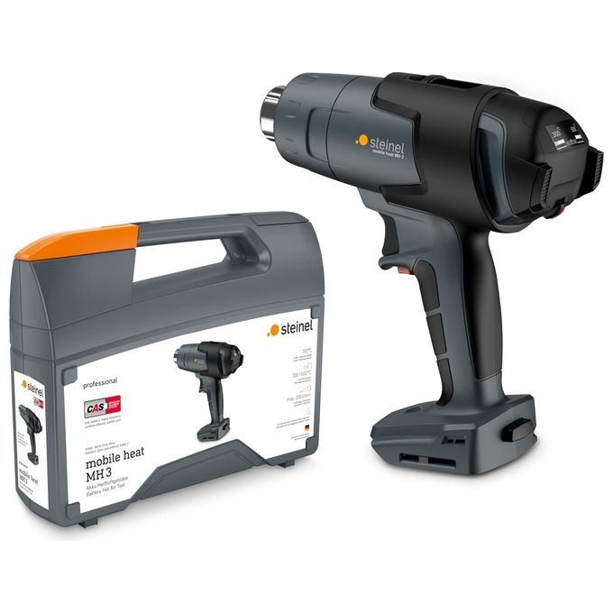 Steinel 063986 MobileHeat MH3 Pistola ad aria calda a batteria 18 V 2 temperature 300 500 °C 200 l-min con LED colore Grigio