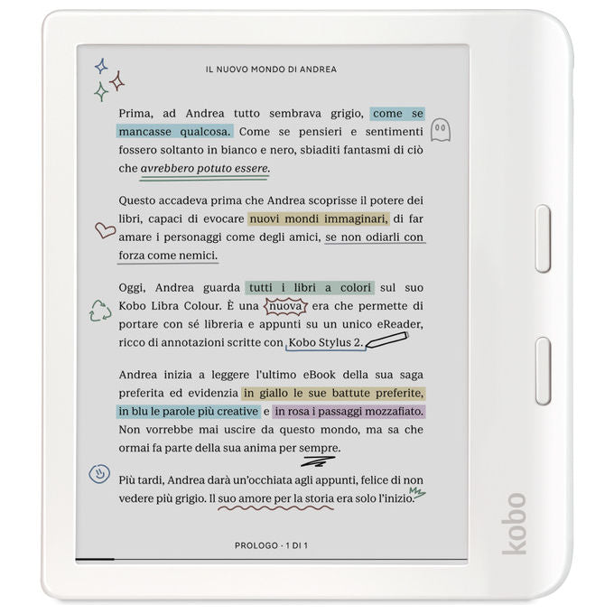 Kobo N428-KU-WH-K-CK Libra Colour eReader 7'' E Ink Kaleido 3 32 GB Wi-Fi Bluetooth IPX8 colore Bianco