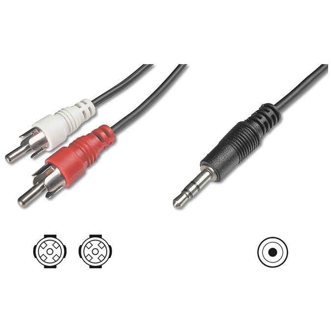 Digitus cavo stereo per collegamento casse-pc - 1 connettore 3,5 mm.- 2 connettori cinch (rca) maschio mt.10 (ak 243 10m)