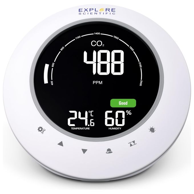 Explore Scientific WSH2001 Misuratore Qualita' dell'Aria CO2 Temperatura Umidita' Display Retroilluminato colore Bianco