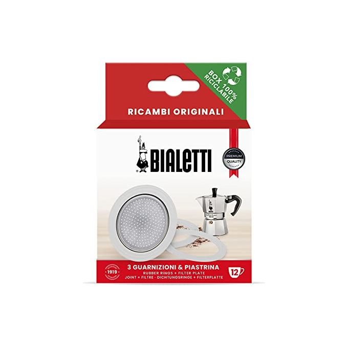 Bialetti BIA640312 Set Ricambi Caffettiera Moka Express 12 Tazze 3 Guarnizioni 1 Piastrina Filtro