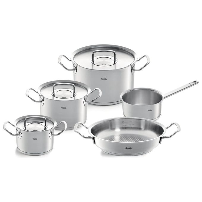 Fissler 084-388-05-001-0 Original-Profi Collection Set di pentole in acciaio inox 5 pezzi con coperchi in metallo fondo Cookstar adatto a induzione colore Acciaio inox satinato