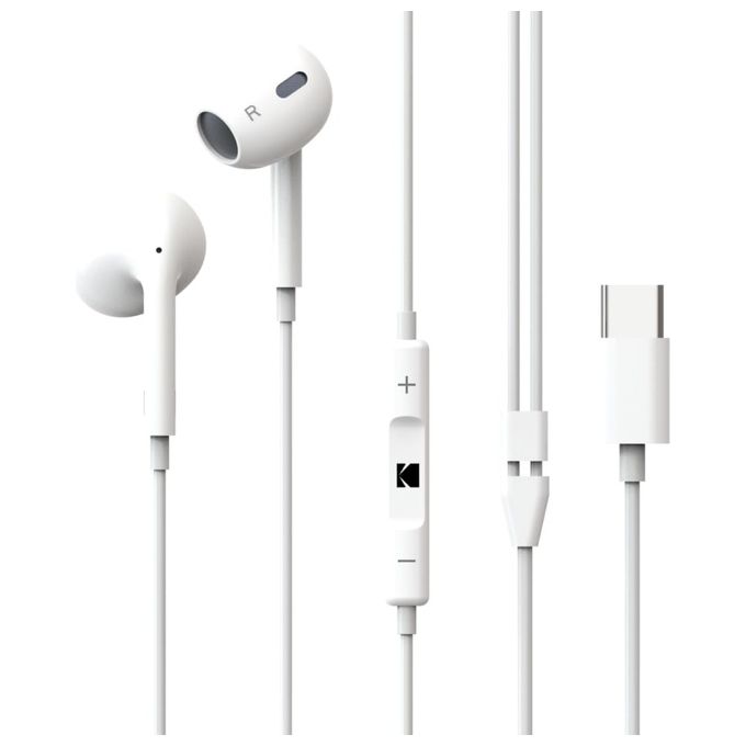 Kodak 3507050 Auricolari In-Ear con Microfono USB-C 1.2m Cablati per Smartphone colore Bianco