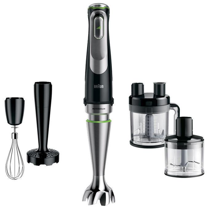 Braun 0X22111380 MultiQuick 9 Frullatore ad immersione 1200 W con ciotola 2 L e tritatutto 0,5 L colore Nero Acciaio inox