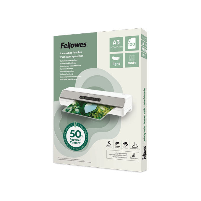 Fellowes 100143436 Pellicola Plastificatrice A3 Opaca 100 pezzi