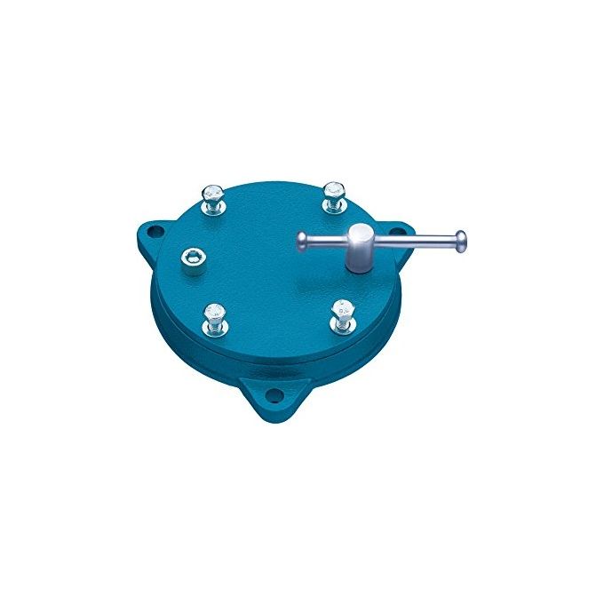 HEUER 82057000 Piatto Girevole per Morsa 135 140 mm Acciaio Forgiato Rotazione 360° Bloccaggio con Chiave Mandrino colore Blu