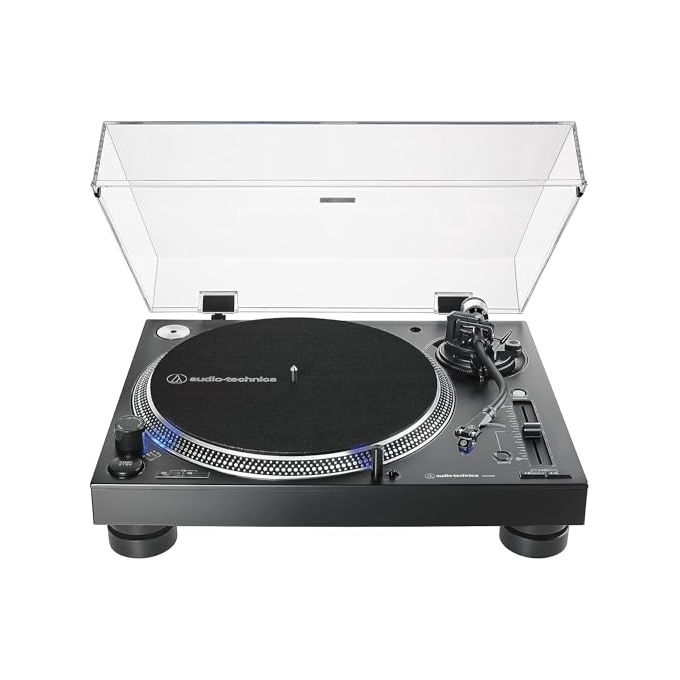 Audio-Technica AT-LP140XPBK Piatto per DJ ad azionamento diretto Motore CC Senza Spazzole 3 Velocita' 33 1-3 45 78 Giri-min Controllo Pitch Quarzo +-- 8% +-- 16% +-- 24% Braccio a S Regolabile Testina AT-XP3 colore Nero