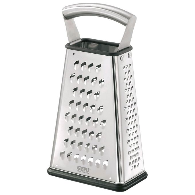 Gefu GF10760 Vitales Grattugia Quadrangolare con 4 Superfici di Taglio a Laser Base Antiscivolo Contenitore Integrato Manico Ergonomico in Acciaio Inox Lavabile in Lavastoviglie colore Argento