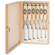 KIRSCHEN 1101000 Set di Scalpelli a Sgorbia 6 Pezzi in Acciaio Speciale con Manico in Legno di Faggio 6 10 12 16 20 26 mm in Scatola di Legno colore Legno