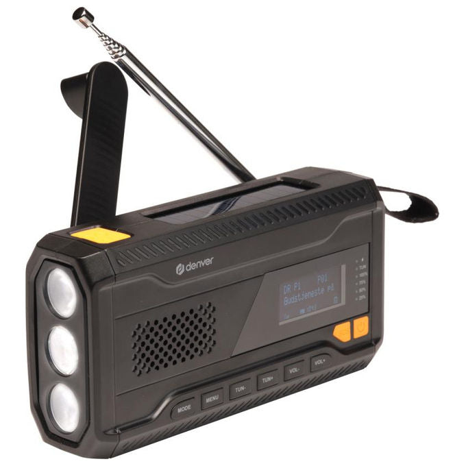 Denver 111111400000 SCD-2033 Radio Portatile DAB+ FM Bluetooth Alimentazione Solare e Manovella Batteria Integrata 2000 mAh colore Nero