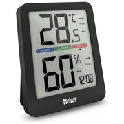 Mebus 11115 Termometro Igrometro Digitale da Interno display retroilluminato indicatore comfort funzione Min Max visualizzazione orario colore Nero