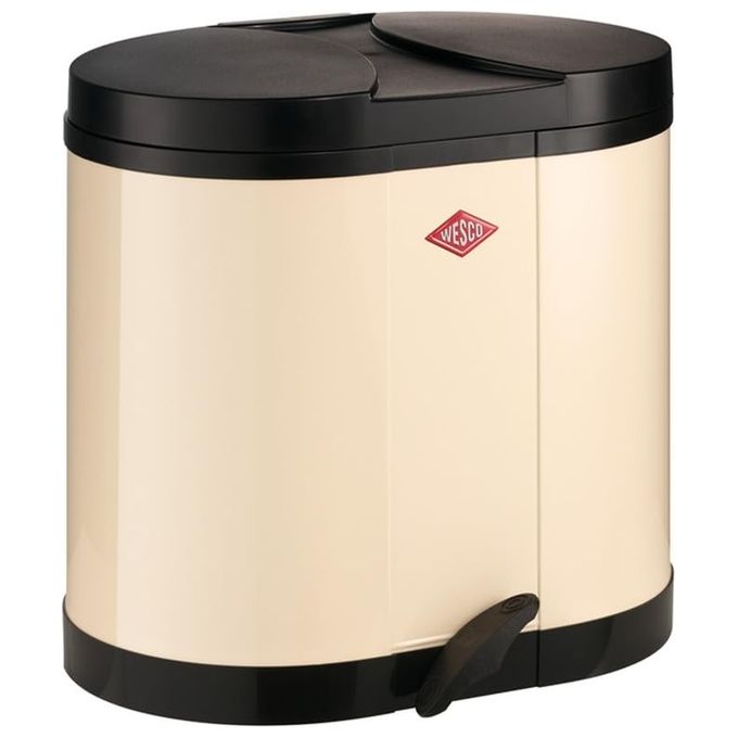 WESCO 170611-23 Beta Eco Contenitore per Rifiuti Doppio 2x15 L in Acciaio Verniciato a Polvere con Pedale Colore Mandorla