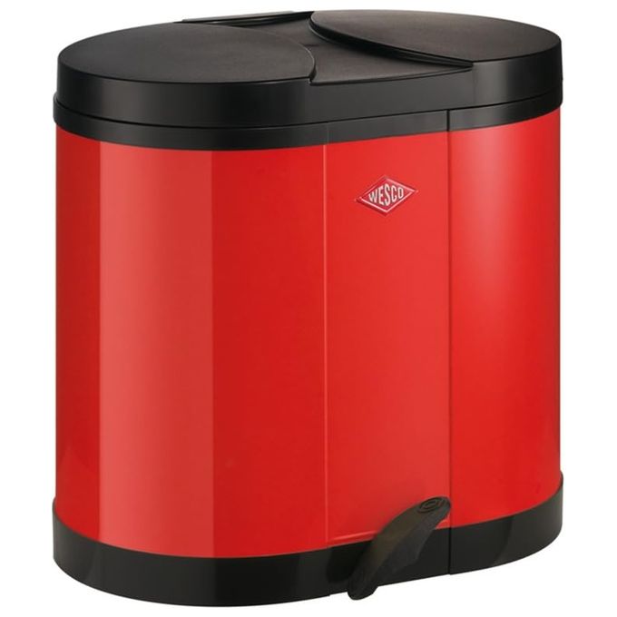 WESCO 170611-02 Ecollettore Pattumiera Doppia con Due Inserti da 15 Litri in Plastica Apertura a Pedale colore Rosso