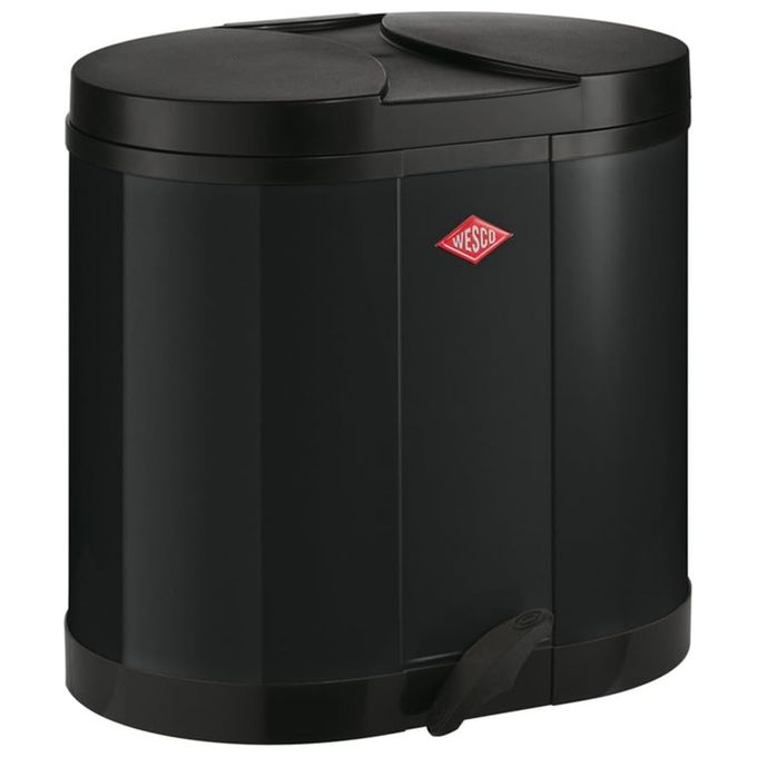 WESCO 170611-62 Ecollettore Pattumiera Doppio Scomparto 2x15 Litri in Plastica con Pedale Acciaio Verniciato a Polvere colore Nero
