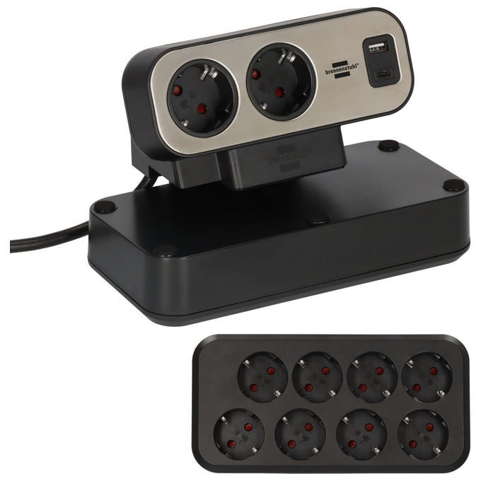 Brennenstuhl 1153580200 Estilo Duplex Prolunga con 10 Prese e 2 USB 2 m colore Nero Argento