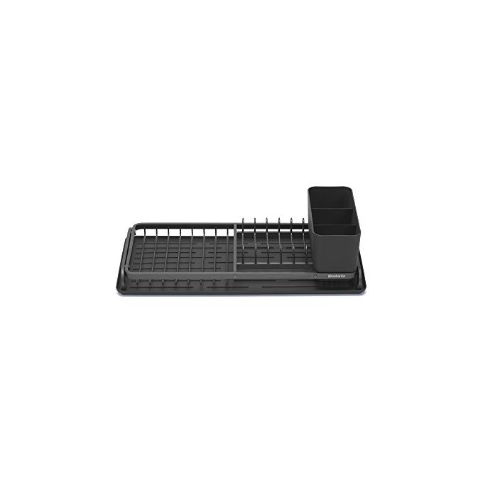 Brabantia 117268 Compact Scolapiatti Compatto per Lavandino con Cestello Portaposate Rimovibile e Vassoio Antigoccia Utilizzabile a Parte colore Dark Grey